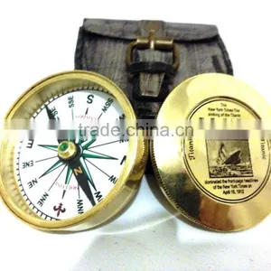 Nautical Brass Titanic Compass - Marine Gift With Leather Box 13530 thumbnail-2