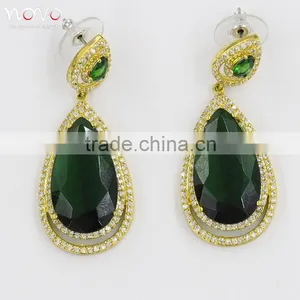 Hot Sale Green Zircon Setting Stone Earring Yellow Gold Plating thumbnail-1