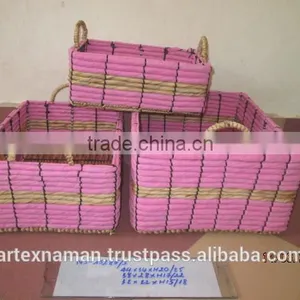 Rectangular Water Hyacinth Basket/Storage Basket With 2 Handle /Made in Vietnam Set of 3 thumbnail-2