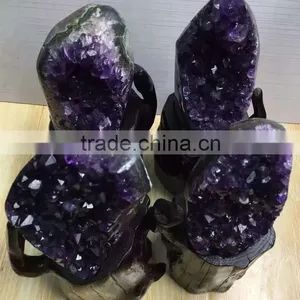 Natural Rock 4 Pcs Amethyst Geodes Uruguay Crystal Ornaments On Sale thumbnail-1