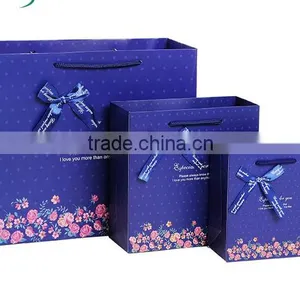 Good Quality Blue Gift Packaging Bag Shopping Paper Bag With Handlle for Garment With Cheap Price thumbnail-1