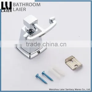 New Modern American Square Design Zinc Alloy Chrome Bathroom Accessory Set Double Robe Hook thumbnail-3
