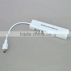 Mini USB Micro Usb Usb2.0 to Ethernet Ports + 3 Port USB2.0 HUB 20cm Cable Rj45 Male Adapter Lan Card ,Chip: 88772C thumbnail-1