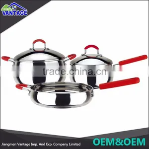 Wholesale Mirror Polish Stainless Steel 3 Pcs Kitchen Cookware With Silicone Handle and Knob thumbnail-1