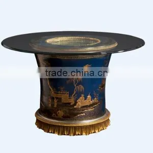 Retro Art Painting Home Furniture Dinning Room Set, Noble Blue Round Dinning Table With Chair/Sideboard thumbnail-2