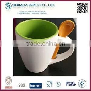 Ceramic Double Wall Coffee Mug With Spoon In Handle thumbnail-1