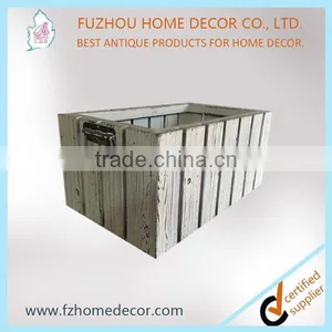 Distressed Wooden Storage Crate With Metal Handle thumbnail-1