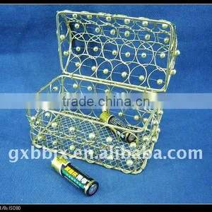 Gold Rectangle Wire Decorative With Pearl Big Box With Lid thumbnail-1