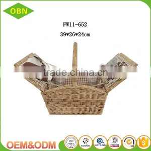 China Wholesale 2 Person Vintage Hanging Wicker Picnic Basket Set With Cutlery thumbnail-1
