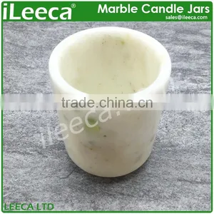 Carrara White Marble Stone Candle Jars With Various Colors Lids thumbnail-6