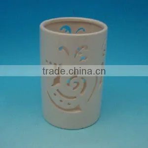 Cylinder White Hollow Out Ceramic Candle Holder thumbnail-1