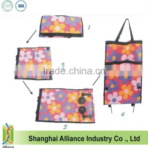 Flower Overall Printing Wheeled Trolley Shopping Cart Bag thumbnail-1