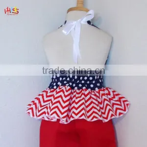 Red White and Blue Polka Dot and Chevrons Ruffled Pant Set Fashion Children Frocks Designs 2016 HSS7861 thumbnail-5