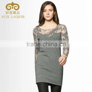 KNITTED WOMEN LONG SLEEVE ROUND NECK BASIC PRINT PULLOVER thumbnail-1
