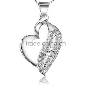 Fashion 925 Sterling Silver Zircon Stone Diamond Heart Pendant thumbnail-1