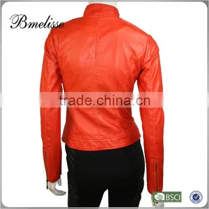 2014-2015 Wholesale Fashion Fake Fur Jacket Stylish Women's Orange Leather Jacket thumbnail-2