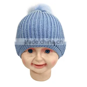 Myfur Brand Cute Baby Crochet Hats and Caps With Real Raccoon Fur Ball Top thumbnail-1