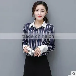 New Arrival Women's Loose Slim Long Sleeve Tops Striped Blouses Designs For Sale thumbnail-1