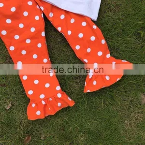 Short Sleeves Halloween Girls Pumpkin Print Pant Ruffle Kids Boutique Outfits Girls Suit With Matching Necklace and Headband thumbnail-5