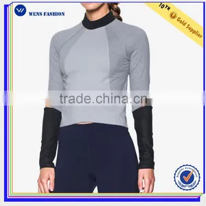 High-neck Patch Back Zipper Gym Shirt Spandex Polyester Running Women Custom Sweatshirt thumbnail-1