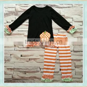 Festival Clothes Baby Girl Halloween Embordiery With Pumpkin Kids Outfit Wholesale Children's Boutique Clothing thumbnail-2