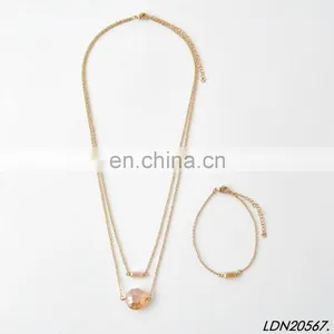 Natural Champagne Stone Pendant Necklace Fashion Gold Necklaces Minimalist Necklace thumbnail-2