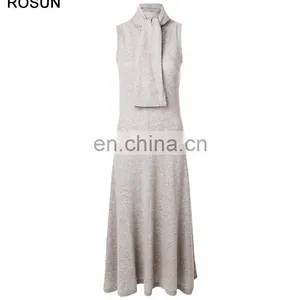 High Fashion Women 100% Wool Tie Neck Sweater Dress thumbnail-1