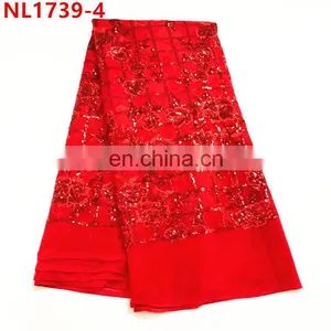 Flower Design African Lace Fabric Sequins Net Lace Fabric 5yard/ Pieces Tulle Net Lace Fabric for Women Dresses thumbnail-5