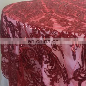 TC227A New Red Sequin Fabric Moroccan Home Sense Tablecloth for Restaurant thumbnail-1