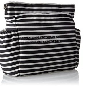 Black and White Strip Diaper Bag With Pockets Outside thumbnail-1