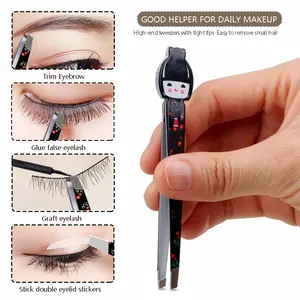 Stainless Steel Eyebrow Tweezers Nipper in Colorful Japanese Doll Shape thumbnail-2