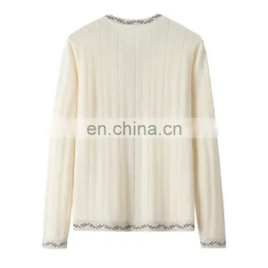 2024 Ladies Cardigan Soft Single Breasted Cashmere Sweater OEM Service Winter Casual Solid Pattern New Style thumbnail-2