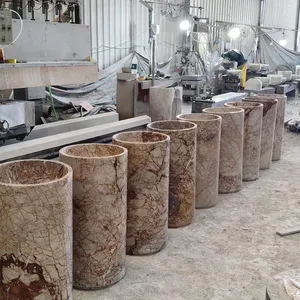 Round Red Marble Pedestal Sink Polished Natural Stone Bathroom Basin Factory Direct Custom Size for Hotel Villa Home thumbnail-3