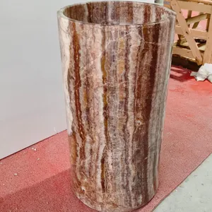 Wholesale Natural High Quality Wood-Grain Marble Stone Free Standing Pedestal Sink Hand Wash Basin for Home Garden and Villa thumbnail-1