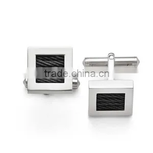 Whole Cufflinks And Tie Clip Manufacture, Stainless Steel Polished Black Ip Wire Cuff Links thumbnail-1