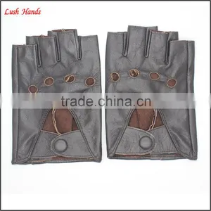 Ladies Fingerless Dark Brown Fitness Leather Hand Gloves thumbnail-1