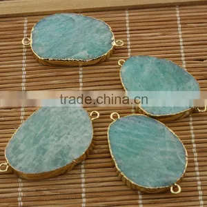 JF8552 Hot Sale Style Gold Plated Amazonite Flat Slice Charm Connectors thumbnail-1