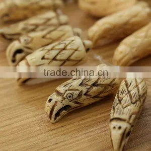 OB020 Excellent Small Hand Carved Bone Eagle Head thumbnail-1