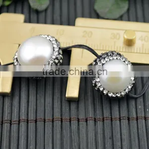 LFD-005B ~ DIY 16MM Druzy Round Shape Pearl Pave Rhinestone Crystal Spacer Beads Jewelry Making thumbnail-1