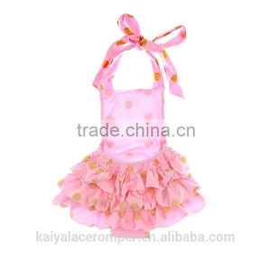 Cute Pink Girls Gold Polka Dot Baby Clothes Bubble Bodysuit Baby Romper thumbnail-2