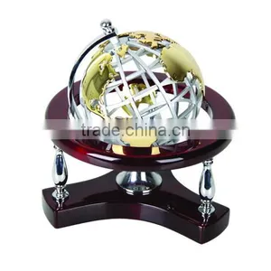 Wooden Desktop Set Metal Globe With Wood Base For Business Gift thumbnail-1