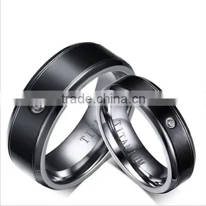 IP Black Plating Highly Polished Titanium Steel Diamond Couple Rings thumbnail-1