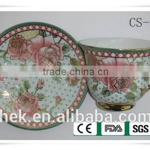 Flower Tea Cup and Saucer With Gold Rim thumbnail-3