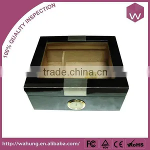 High Gloss Black Wood Humidor Box/Glass Lid Cigar Box Container Design thumbnail-1