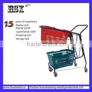 Portable Double-layer Shopping Cart/shopping Trolley With Seat Plate HSX-016 thumbnail-1
