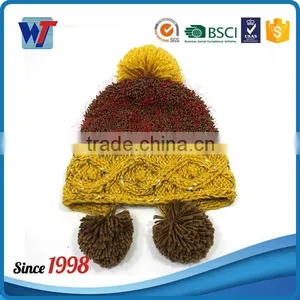 2016 New Design Knit Pattern Ear Flaps Knitting Hat With Pom Pom thumbnail-4