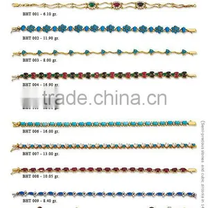14K Solid Gold Sapphire Ruby Emerald Turquoise Bracelet thumbnail-1