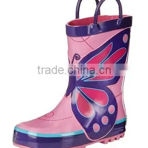 Lovely Girls Butterfly Print Rubber Rain Boots With Handle thumbnail-1