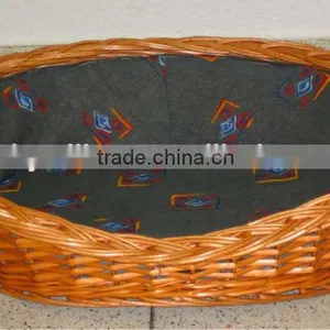 Oval Wicker Pet Basket & Carrier With Gray Cotton Liner thumbnail-1