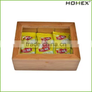Tea Box - Bamboo Wooden Tea Bag and Condiments Storage Organizer Caddy With Clear Lid, 6 Compartments thumbnail-2